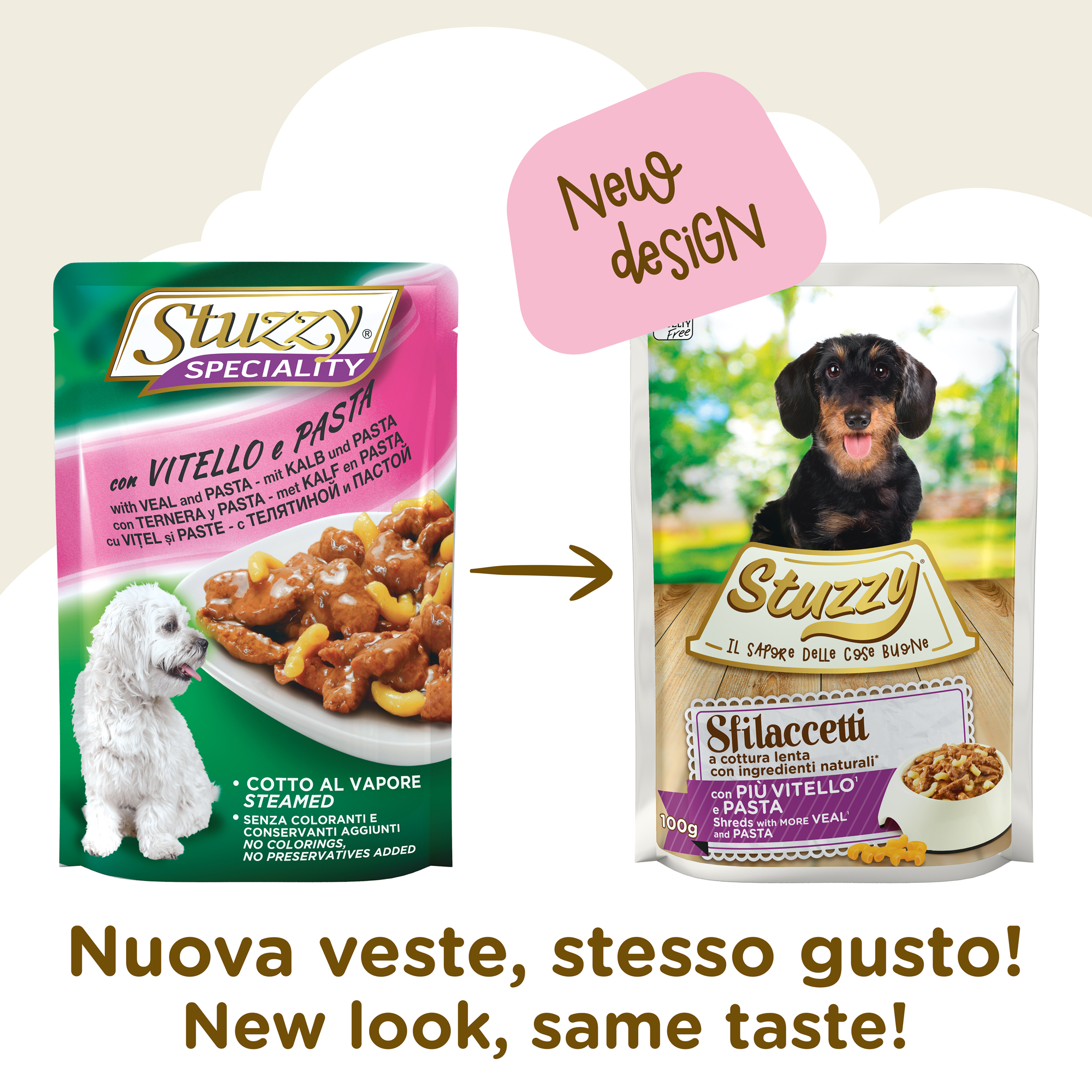 sfilaccetti con vitello e pasta per cani - STUZZY